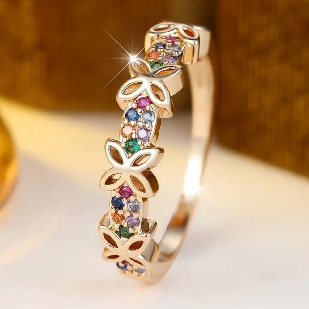 Elegant Gold Multicolor Butterfly Ring.